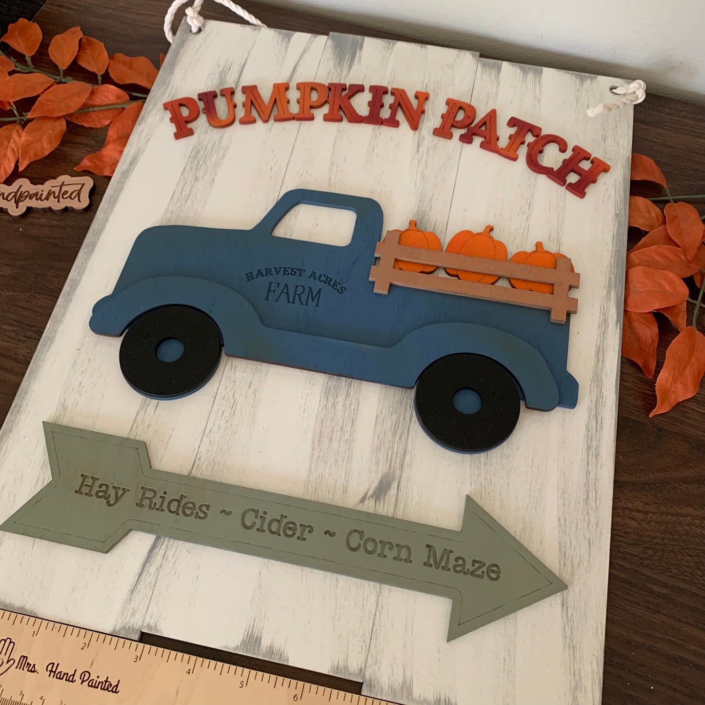 Fall Pumpkins Vintage Truck Shiplap Style Laser Cut Wood Door Hangers