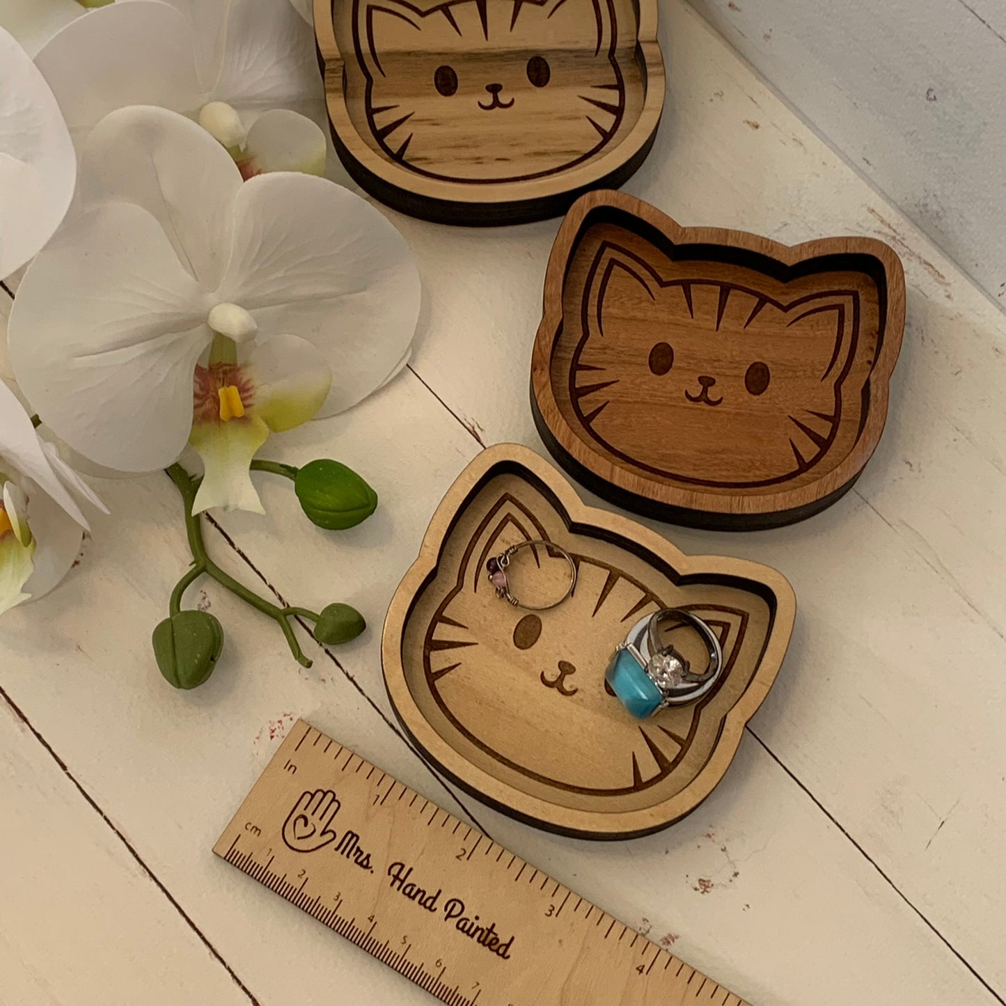 Laser Engraved Wood Kitten Trinket Tray - Valet Tray / Ring Dish
