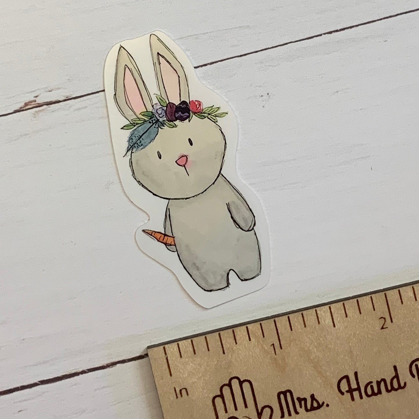 Floral Crown Bunny Die Cut Laminated Vinyl Sticker