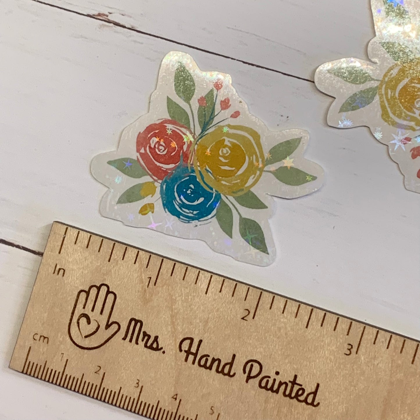 Watercolor Florals with Holographic Overlay Die Cut Laminated Vinyl Sticker