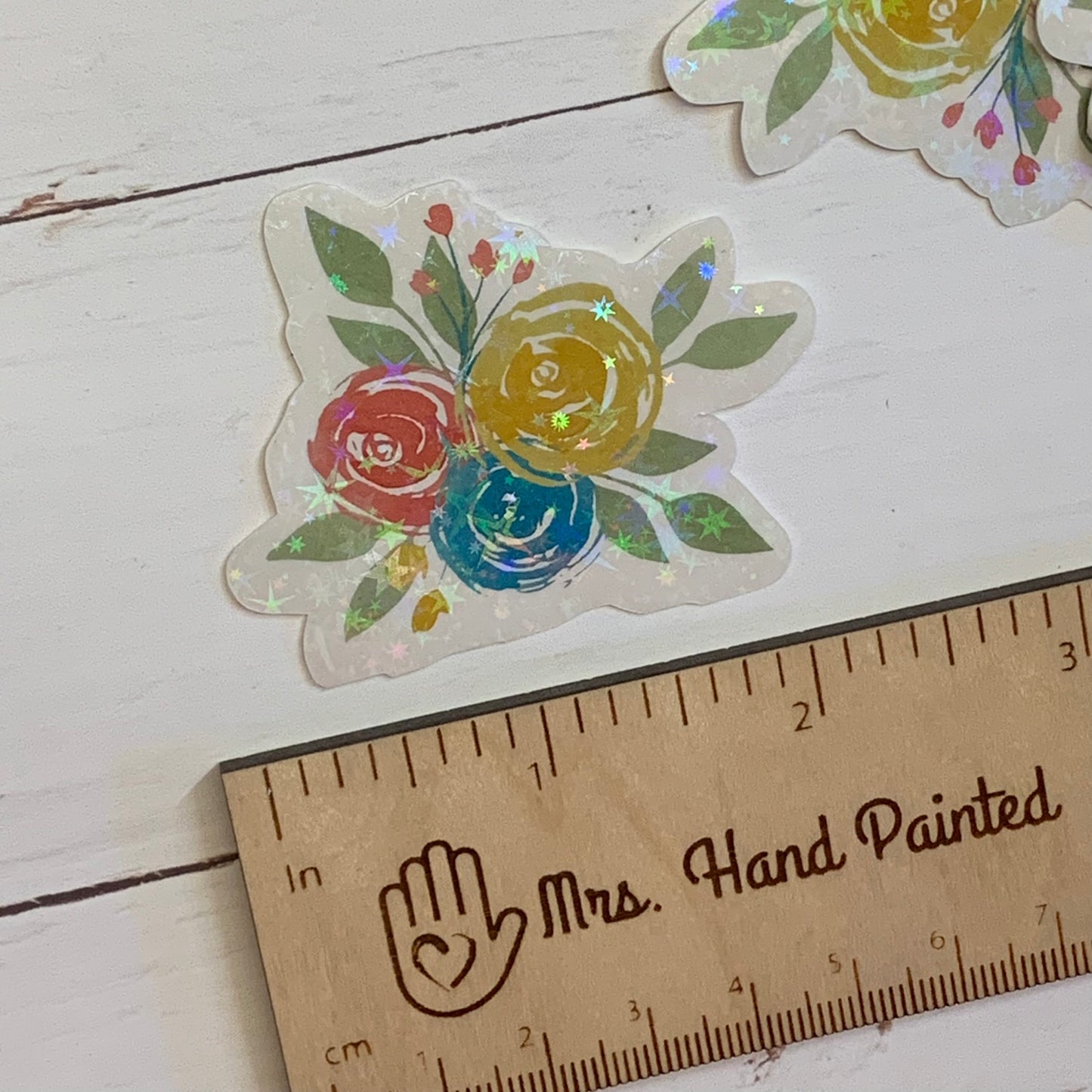 Watercolor Florals with Holographic Overlay Die Cut Laminated Vinyl Sticker
