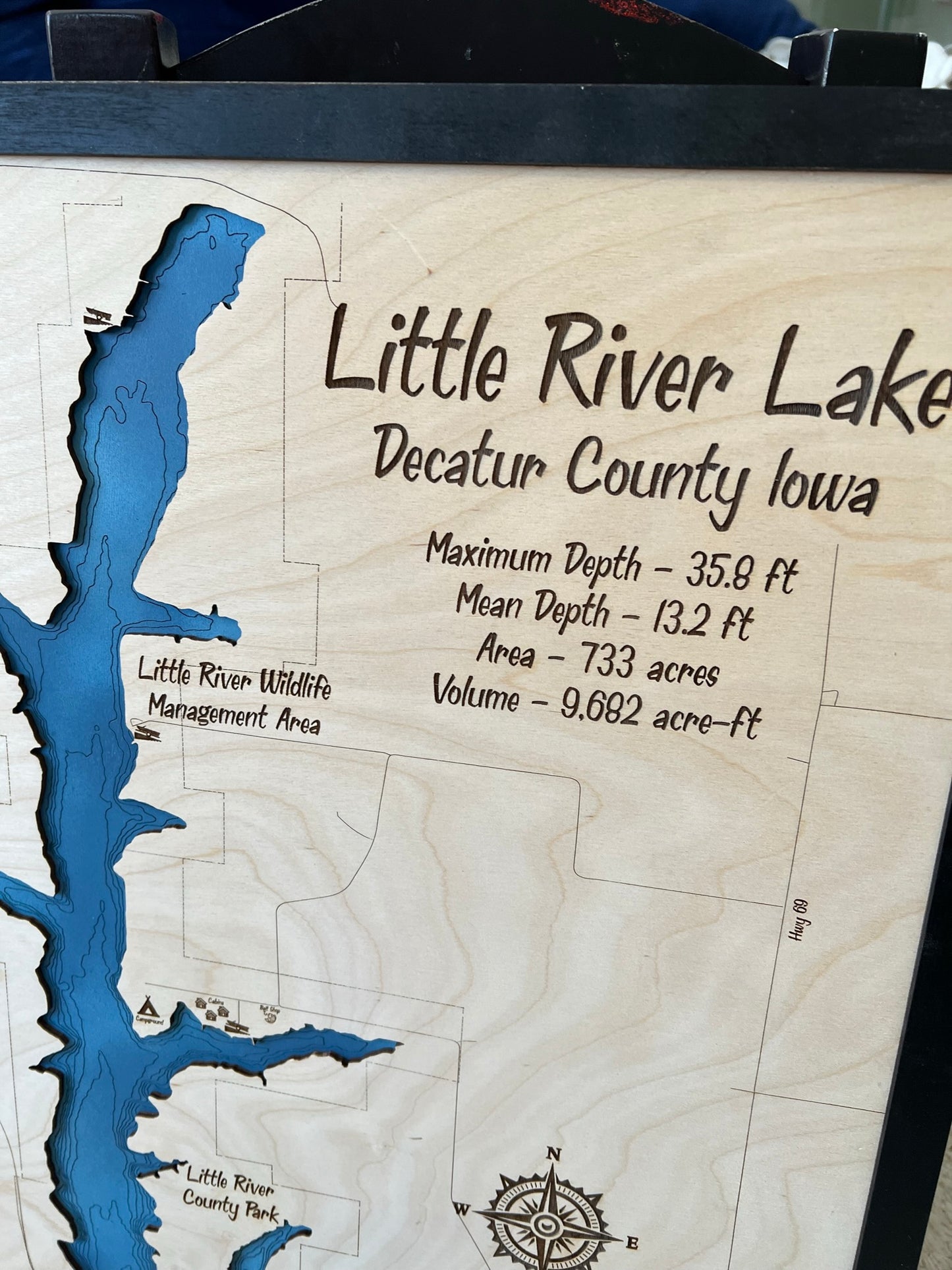 Little River Lake - Laser Cut Engraved Wood Lake Map