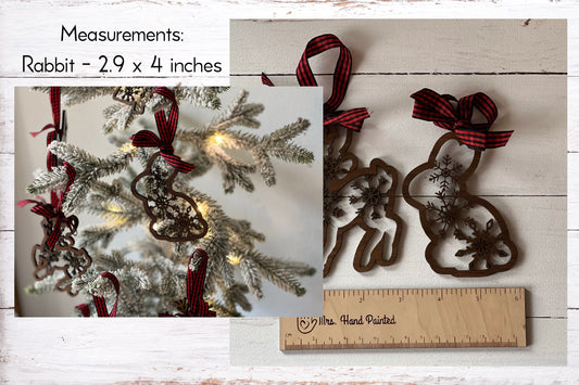 Digital Cut File - Laser Cut Ornament - Snowflake Woodland Rabbit Ornament
