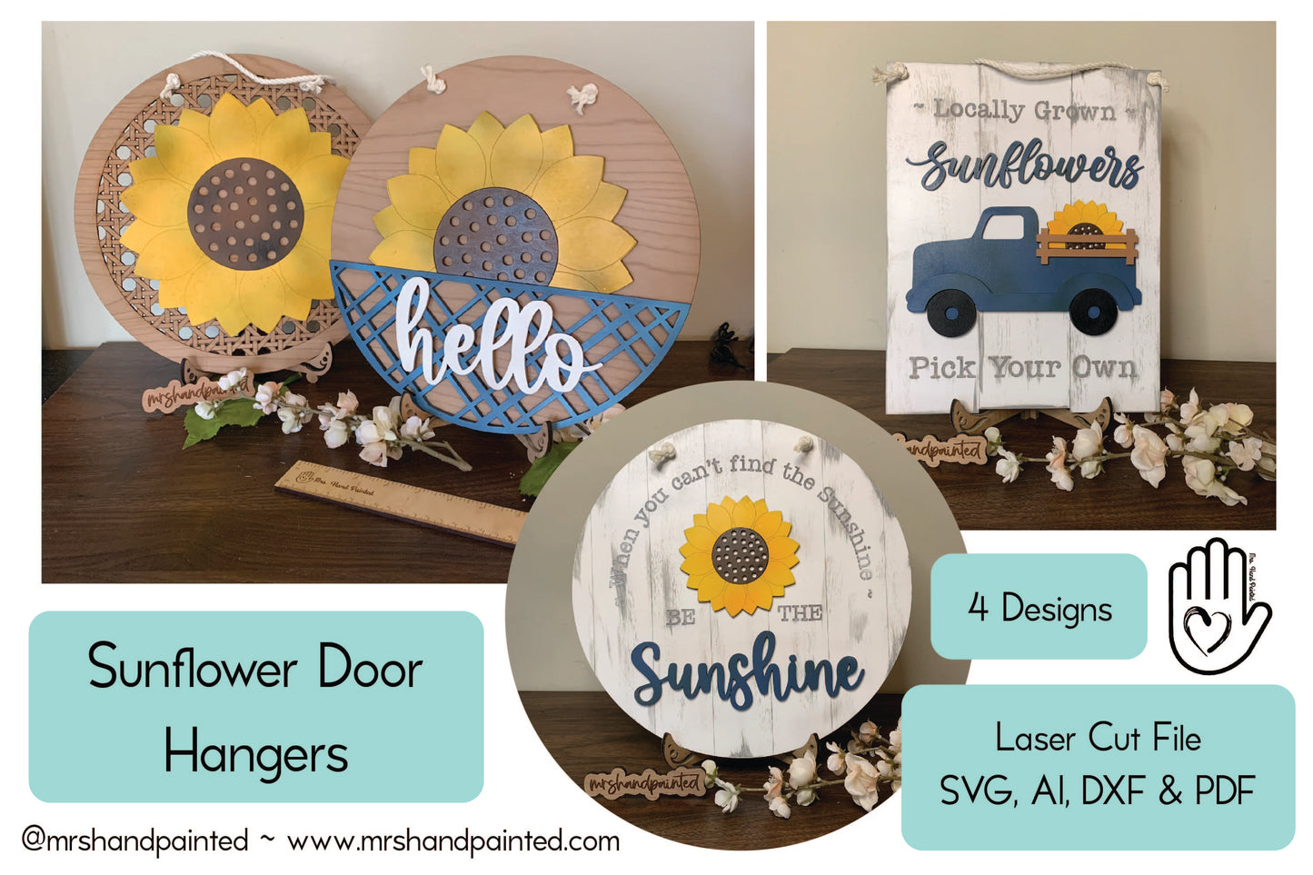 Laser Cut File - Sunflower Door Hangers - Digital Download SVG, DXF, AI files