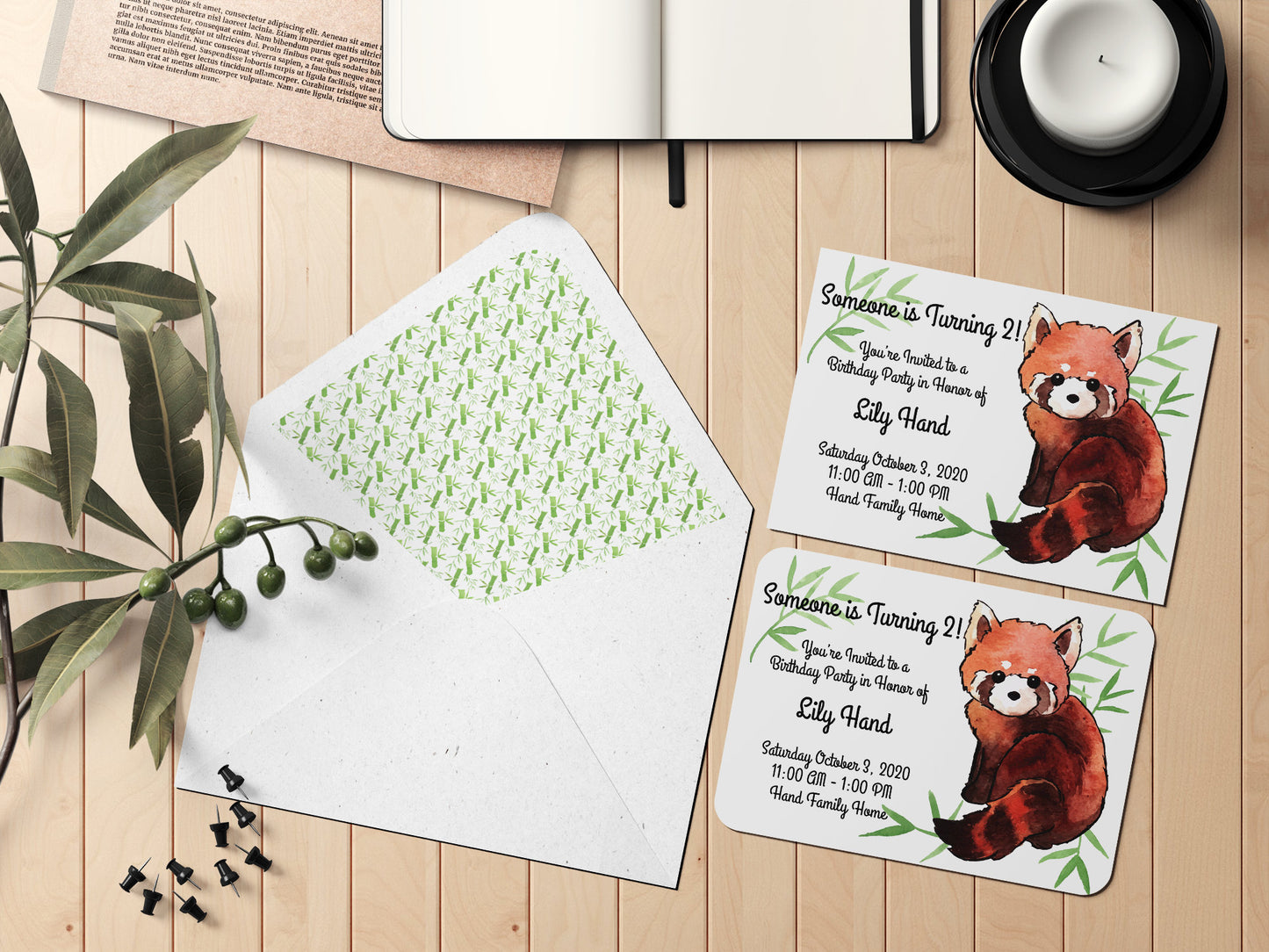 Watercolor Red Panda & Bamboo Digital Clipart and Scrapbook Papers / backgrounds, Baby Shower Invitation, Birthday Party Invite, Zoo Theme