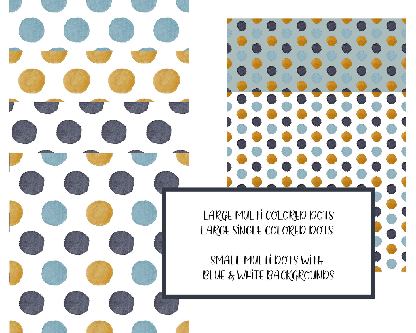 Digital Scrapbook Paper Backgrounds - Roses and Billy Buttons - Mustard Yellow, Blue & Navy Patterns