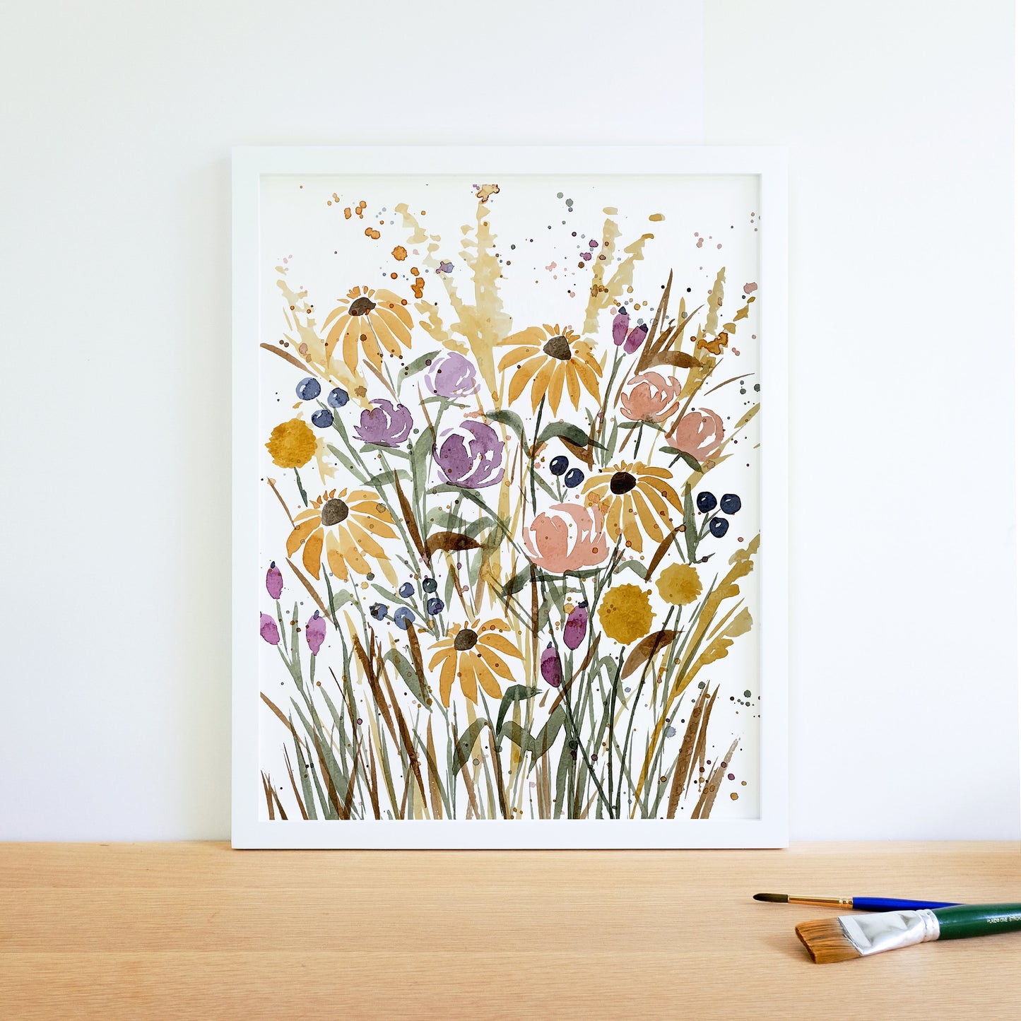Watercolor Fall Flower Field - Printable Fine Art - Digital Download, Print at Home - Autumn Colors, Home Decor