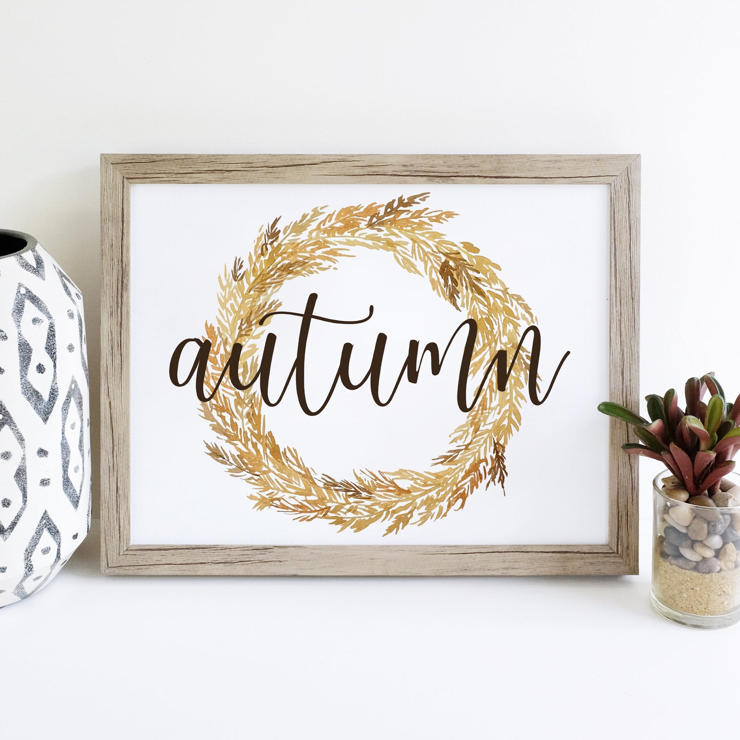 Autumn, Harvest & Gather - Trio of Printable Artwork- Watercolor Wheat Wreath Artwork, Digital Download Printable Autumn / Fall Art Prints