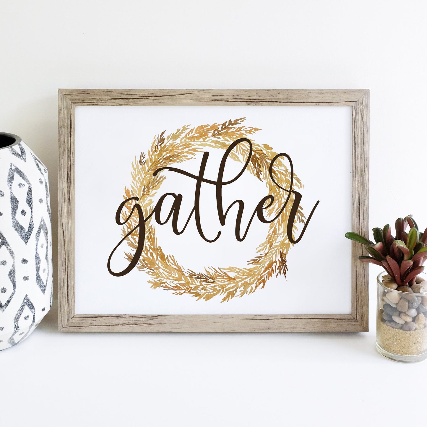 Autumn, Harvest & Gather - Trio of Printable Artwork- Watercolor Wheat Wreath Artwork, Digital Download Printable Autumn / Fall Art Prints