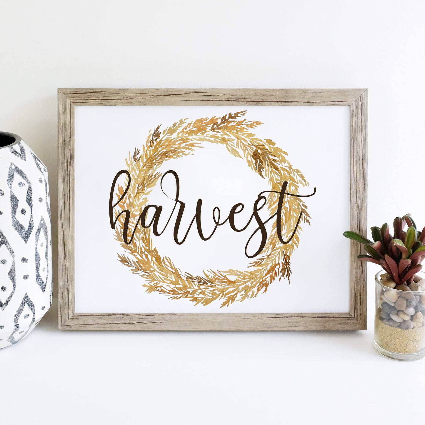 Autumn, Harvest & Gather - Trio of Printable Artwork- Watercolor Wheat Wreath Artwork, Digital Download Printable Autumn / Fall Art Prints