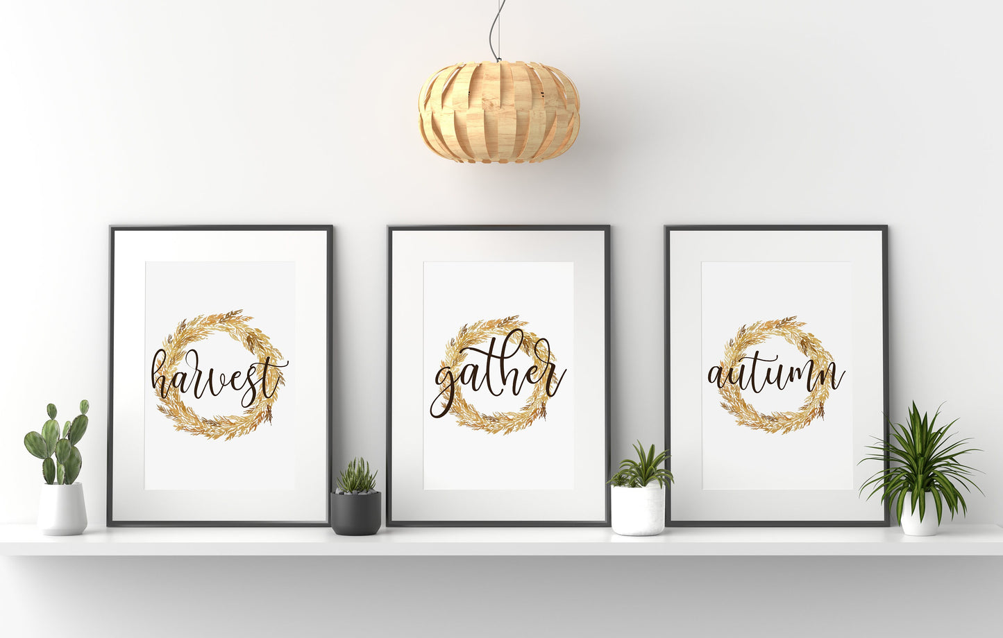 Autumn, Harvest & Gather - Trio of Printable Artwork- Watercolor Wheat Wreath Artwork, Digital Download Printable Autumn / Fall Art Prints