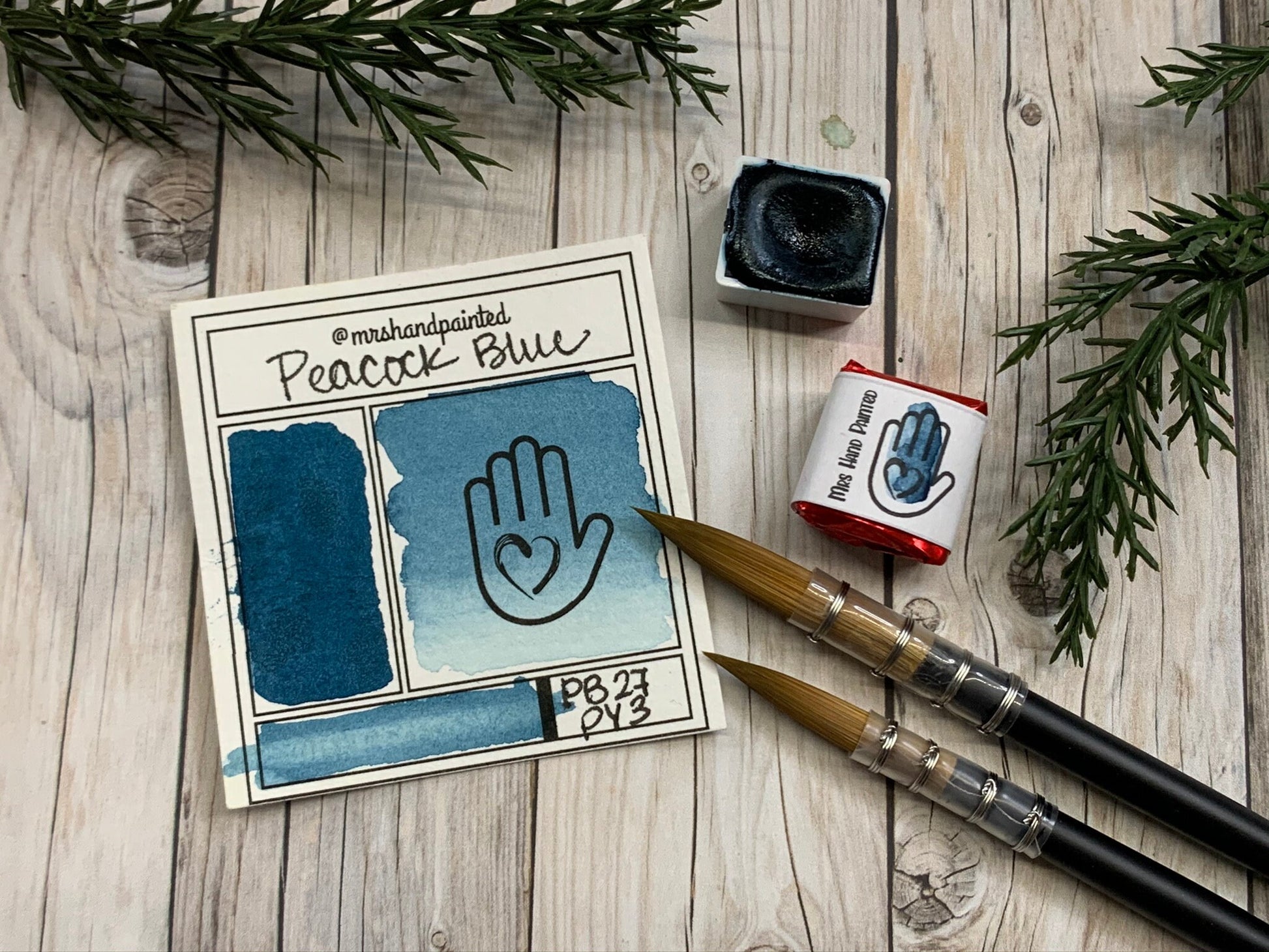 Handmade Watercolor Paints - PEACOCK BLUE - Half Pans & Full Pans - Artisan Watercolor, Retro Holiday Set, Blue Green, Teal