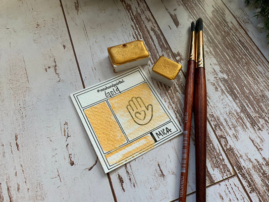 Handmade Watercolor Paints - GOLD - Half Pans & Full Pans - Artisan Watercolor, Gold Mica Shimmer