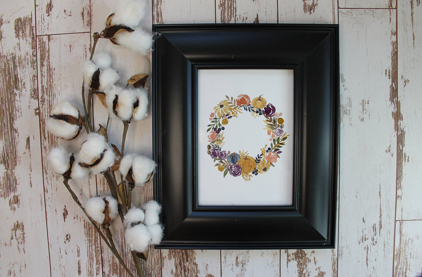 Fall Floral Wreath Watercolor Reproduction Fine Art Prints, Giclee Print, Autumn Flowers, Hello Fall or Custom Sentiment!