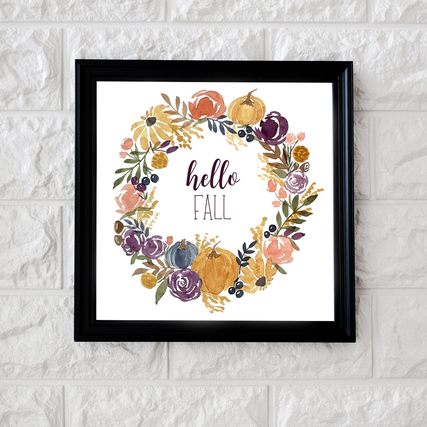 Fall Floral Wreath Watercolor Reproduction Fine Art Prints, Giclee Print, Autumn Flowers, Hello Fall or Custom Sentiment!