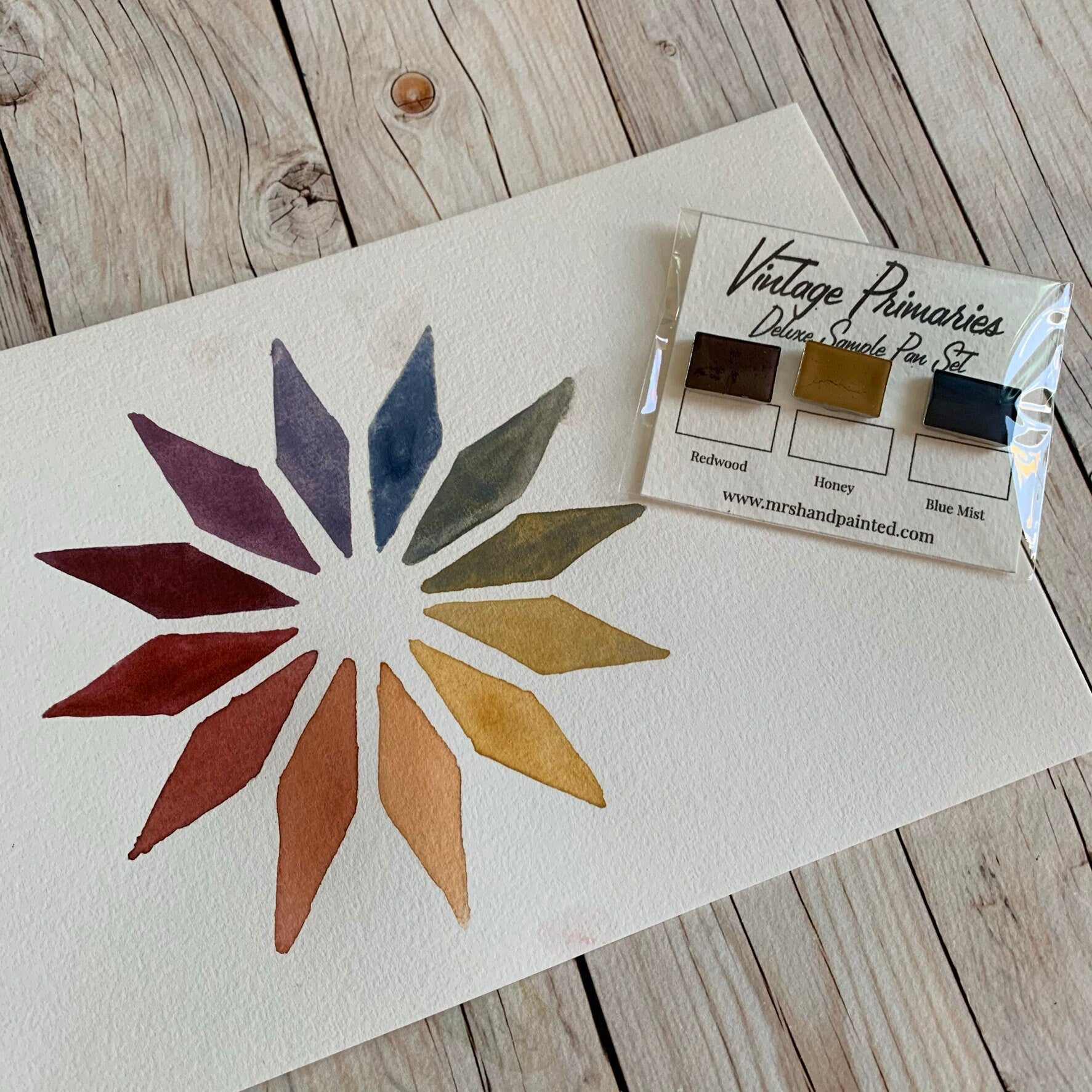 Handmade Watercolor Paints - VINTAGE PRIMARIES - Artisan Paint Palette, Set of 3 Primary Colors, Red, Yellow and Blue, Matte Watercolor
