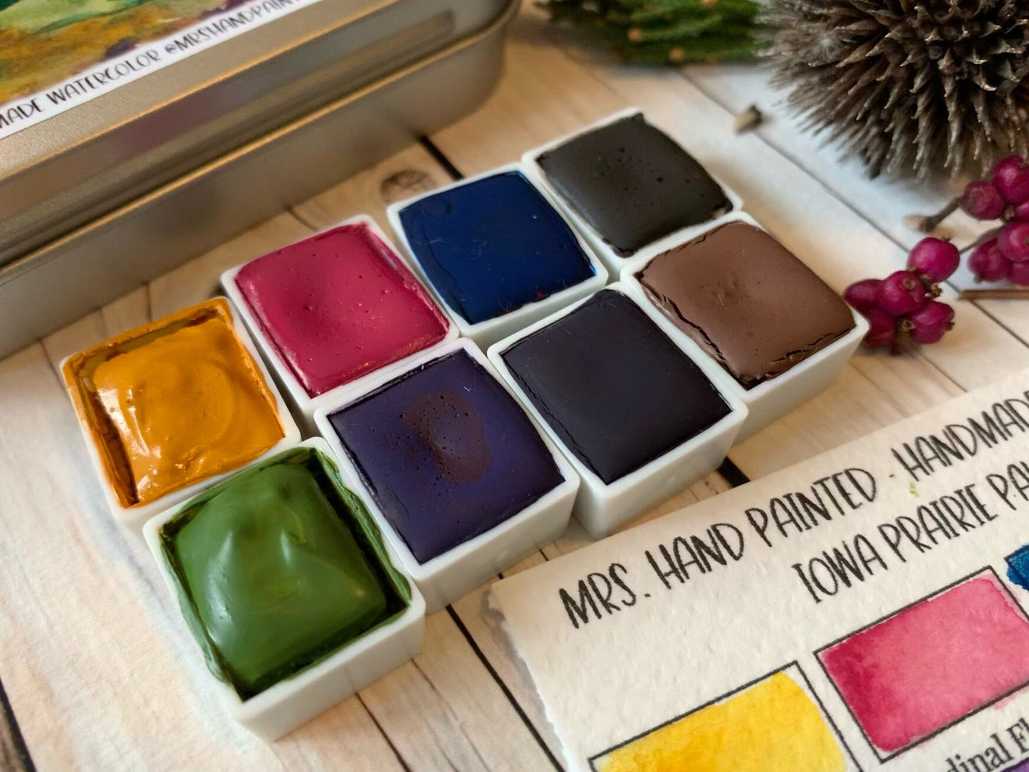 Handmade Watercolor Paints - IOWA PRAIRIE - Artisan Paint Palette, Set of 8 Half Pans Matte Watercolor