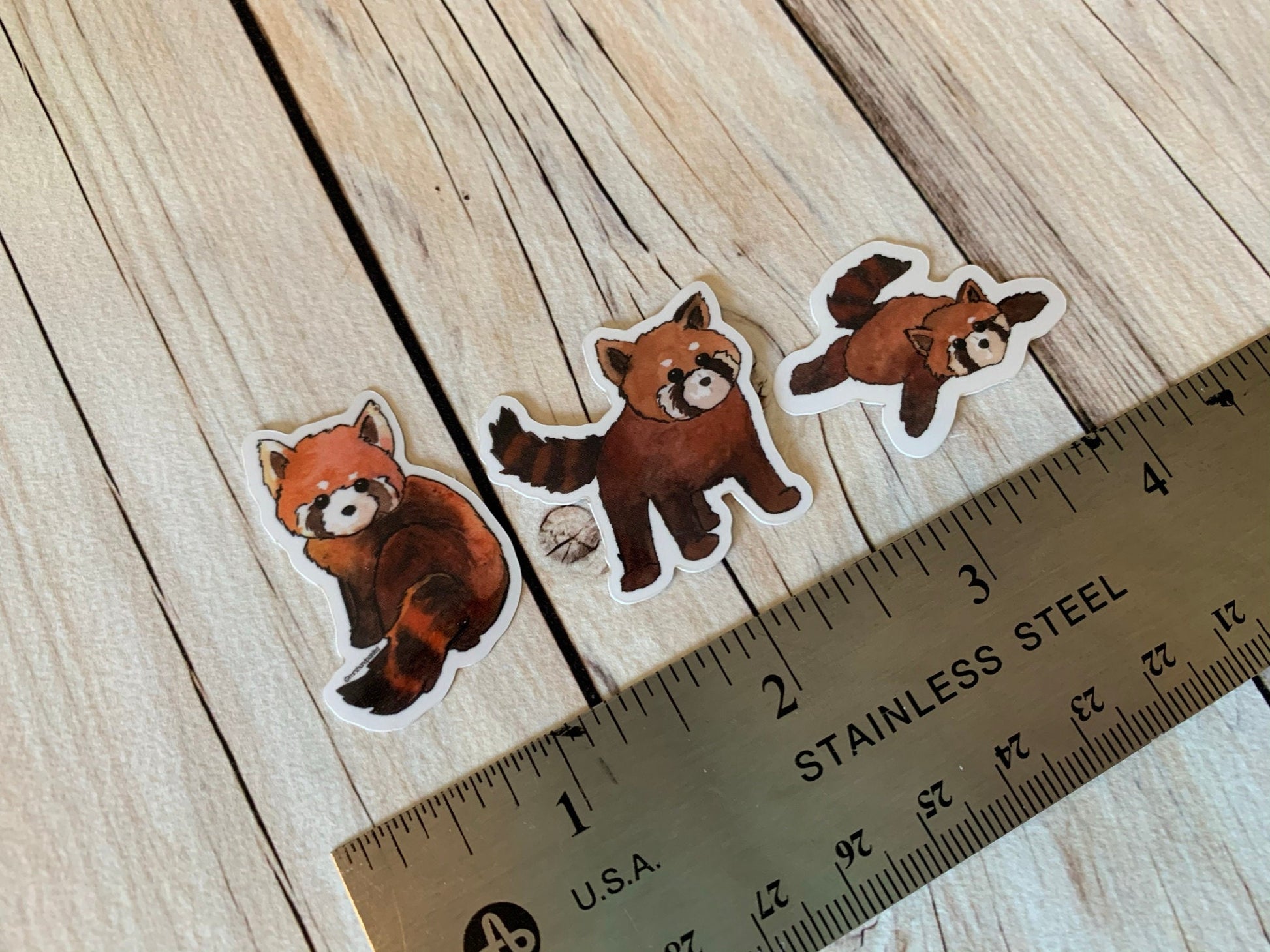 3 pc Red Panda Watercolor Vinyl Stickers