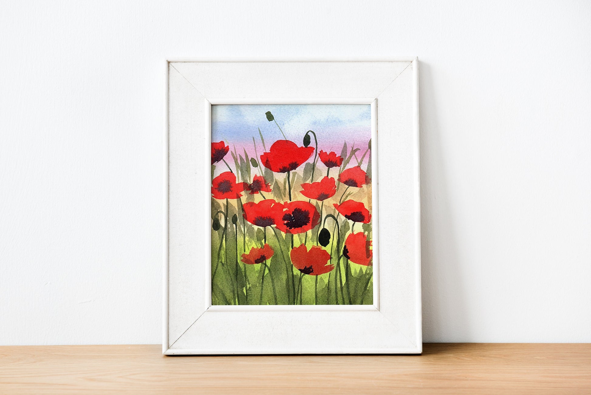 Poppies at Sunset - Reproduction, Fine Art Print, Giclee Print, Floral Landscape, Red Poppies, Flowers