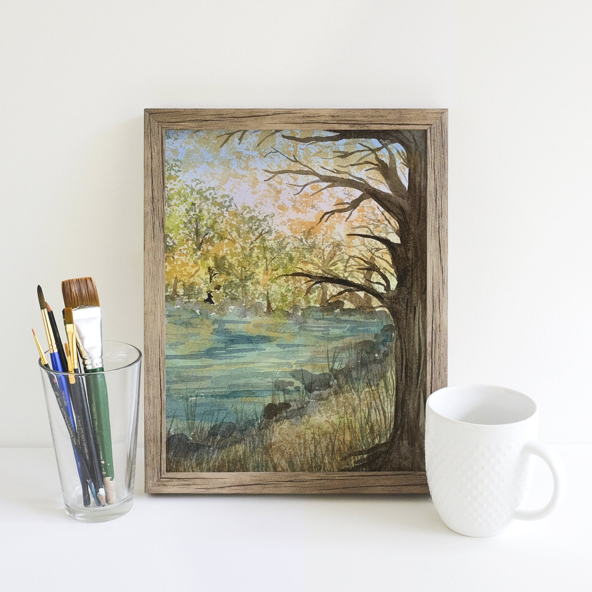 Autumn Lake Landscape - Watercolor Reproduction, Fine Art Print, Giclee Print, Fall Landscape, Original Watercolor Artwork