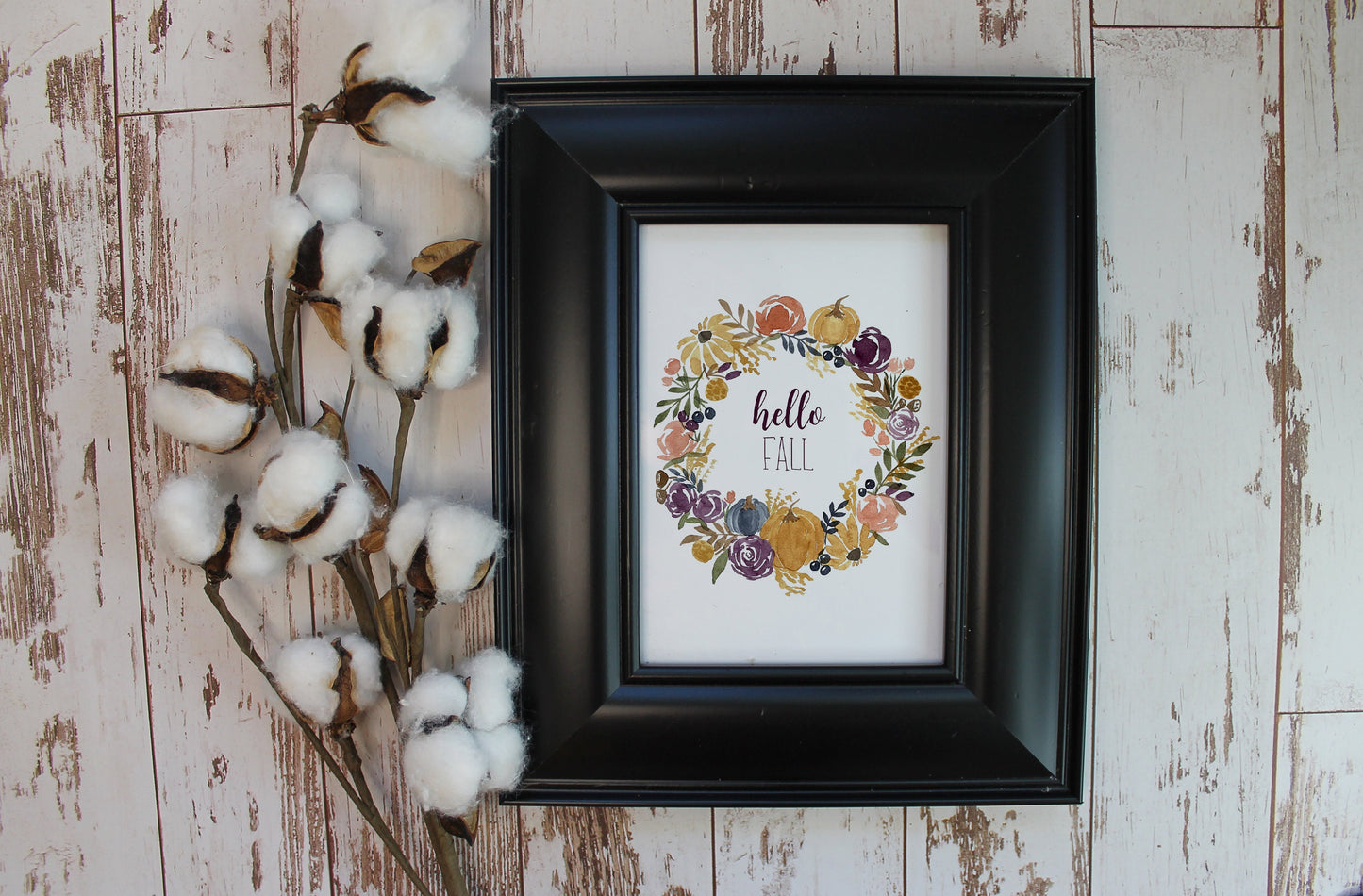 Fall Floral Wreath Watercolor Reproduction Fine Art Prints, Giclee Print, Autumn Flowers, Hello Fall or Custom Sentiment!