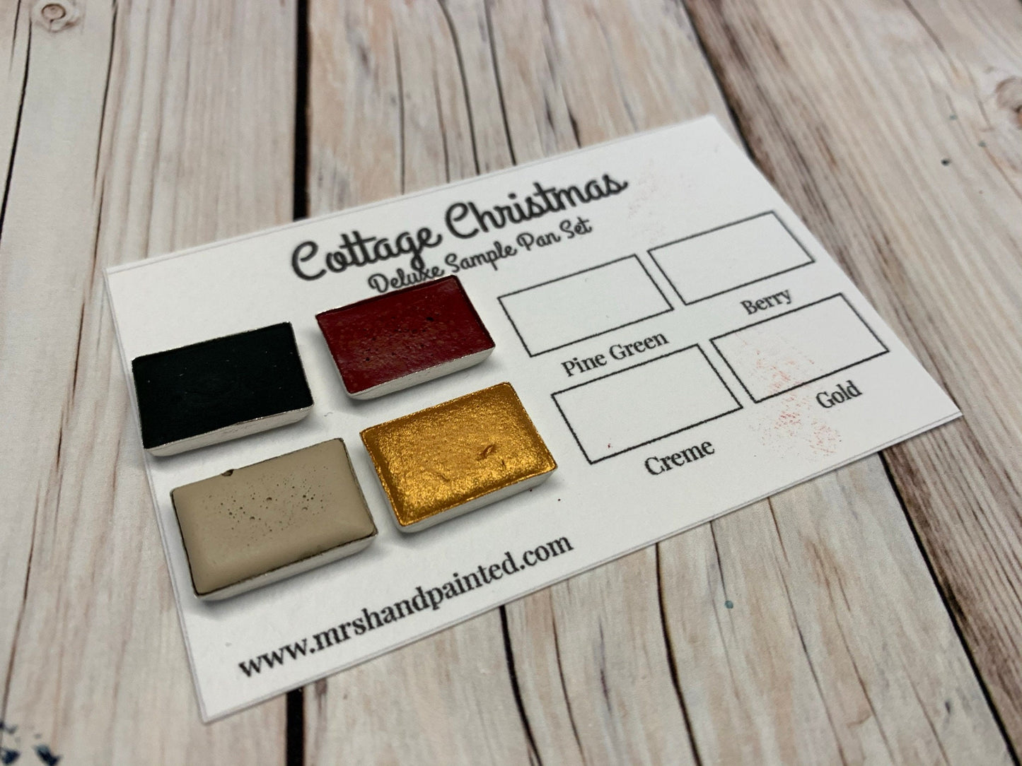Handmade Watercolor Paints - COTTAGE CHRISTMAS - Set of 4 Watercolor Pans, Artisan Paints, Holiday Colors, Matte Watercolor, Shimmer Gold