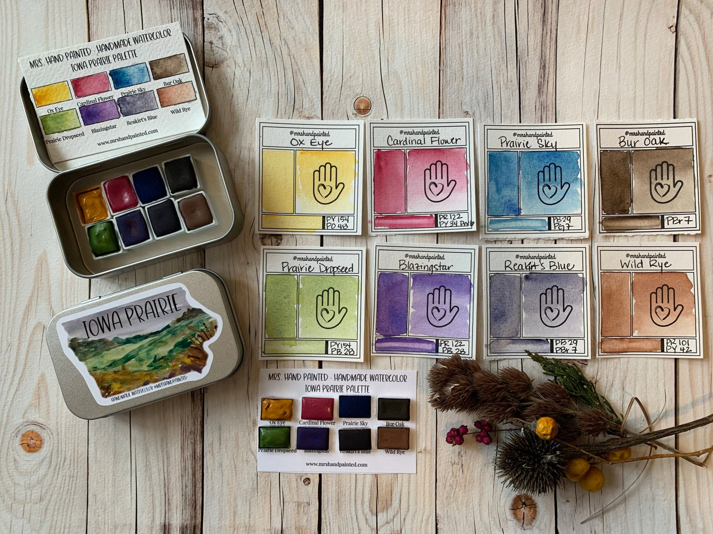 Handmade Watercolor Paints - IOWA PRAIRIE - Artisan Paint Palette, Set of 8 Half Pans Matte Watercolor