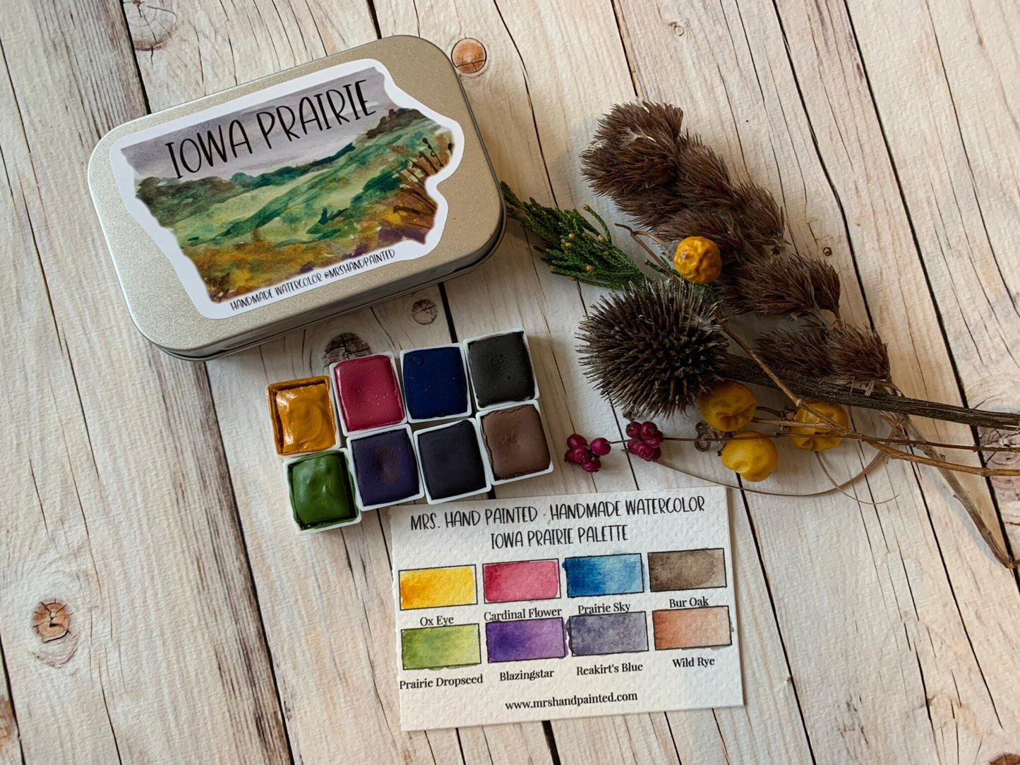 Handmade Watercolor Paints - IOWA PRAIRIE - Artisan Paint Palette, Set of 8 Half Pans Matte Watercolor