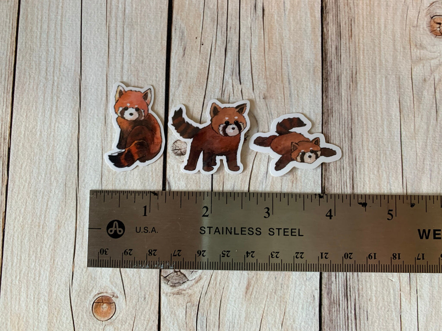 3 pc Mini Red Panda Watercolor Vinyl Stickers