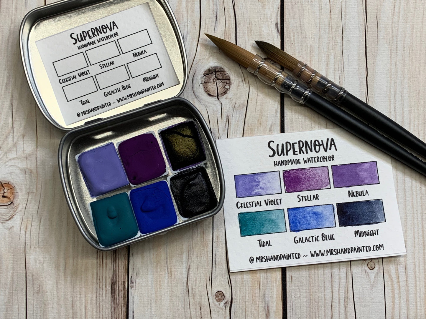 Handmade Watercolor Paints - SUPERNOVA - Artisan Paint Palette, Set of 6 Half Pans Galaxy and Celestial Watercolor