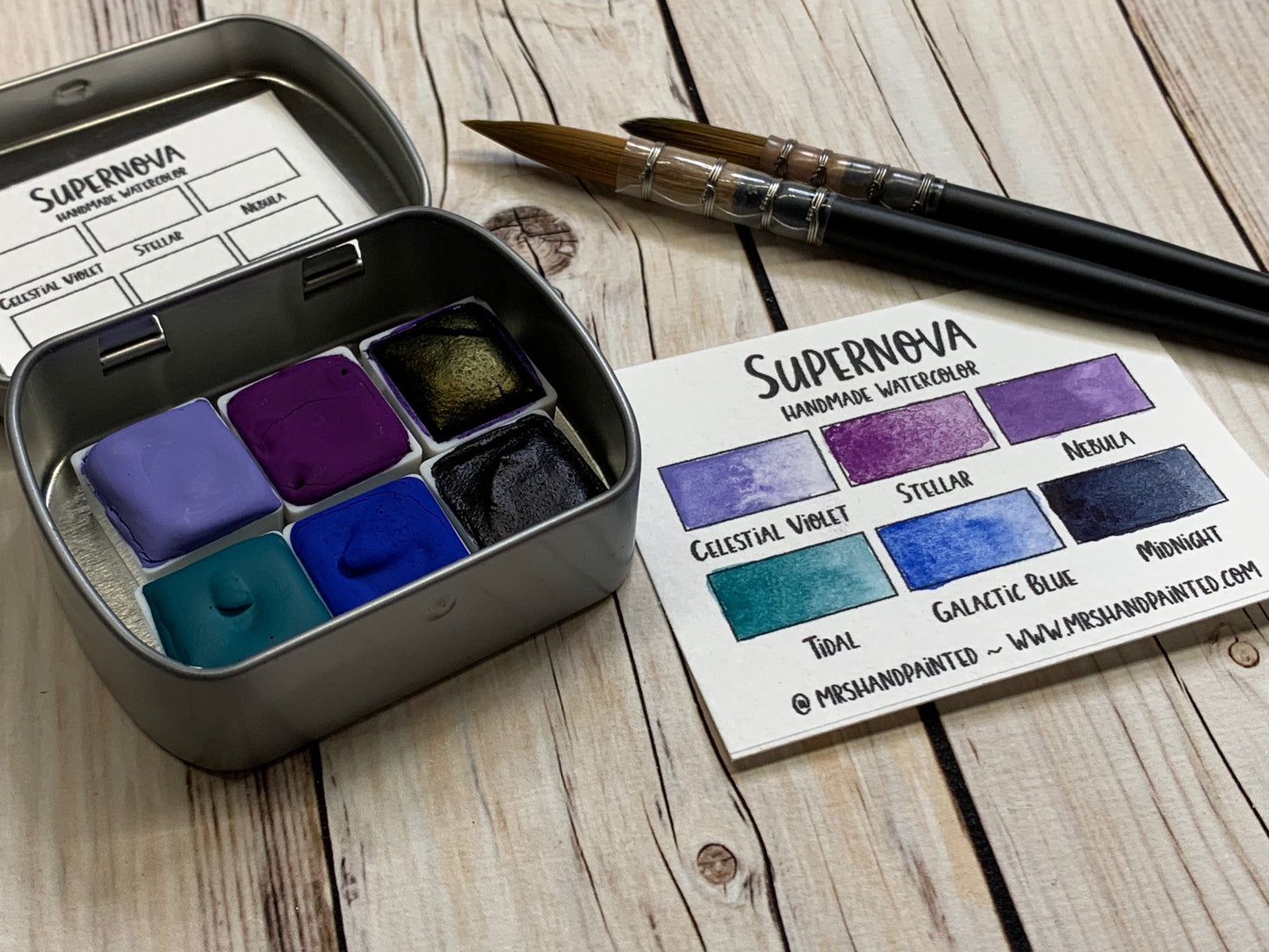 Handmade Watercolor Paints - SUPERNOVA - Artisan Paint Palette, Set of 6 Half Pans Galaxy and Celestial Watercolor