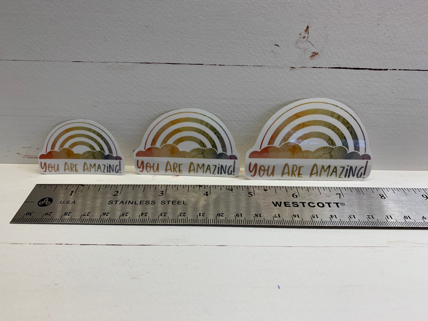 Watercolor Rainbow "You Are Amazing” Die Cut Laminated Vinyl Stickers, Sticker Collecting, Waterproof Glossy Vinyl