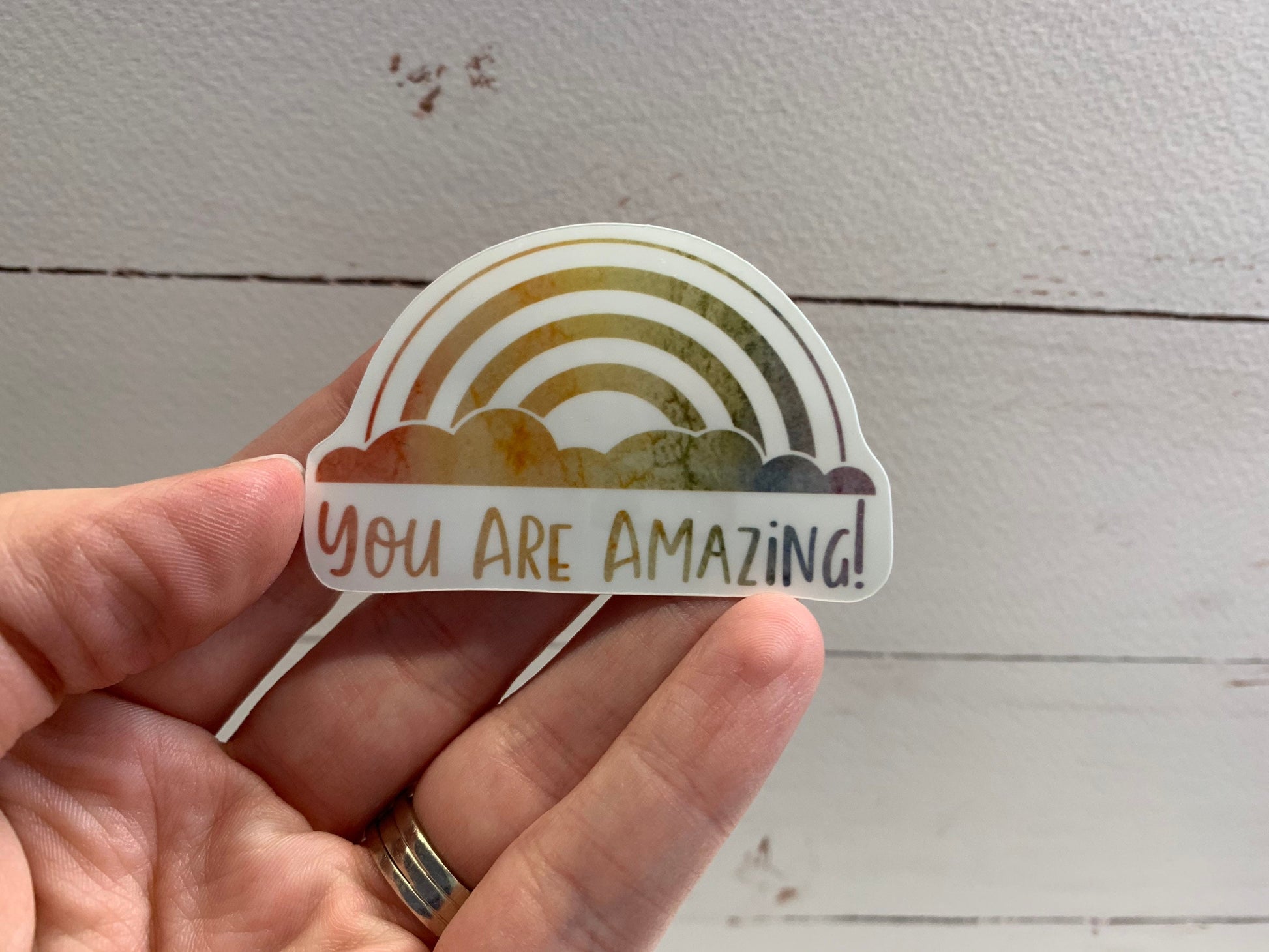 Watercolor Rainbow "You Are Amazing” Die Cut Laminated Vinyl Stickers, Sticker Collecting, Waterproof Glossy Vinyl