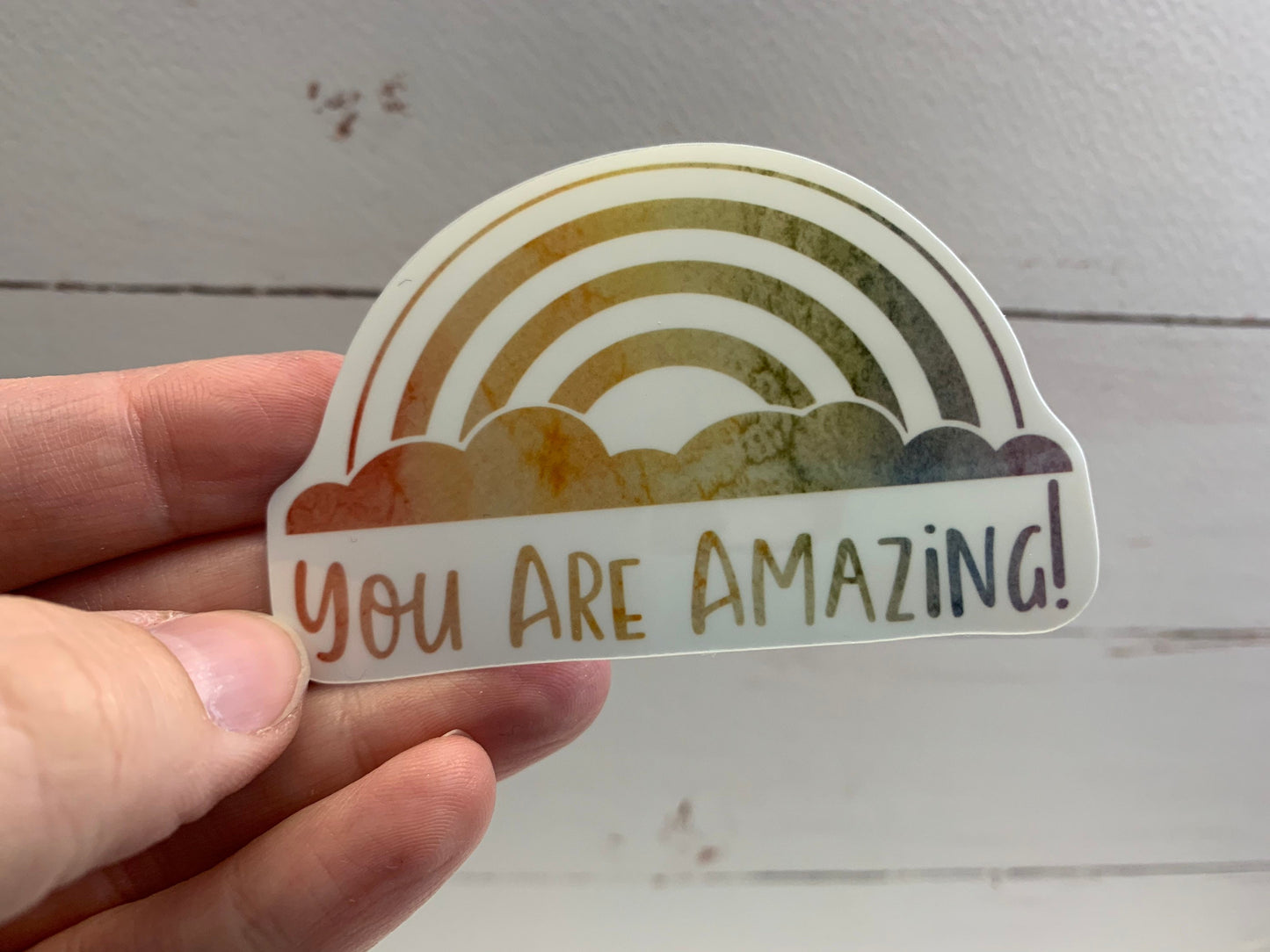 Watercolor Rainbow "You Are Amazing” Die Cut Laminated Vinyl Stickers, Sticker Collecting, Waterproof Glossy Vinyl