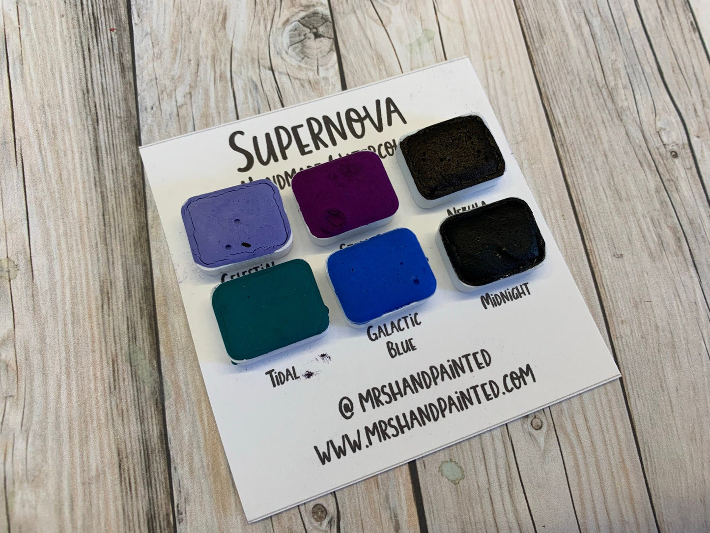 Handmade Watercolor Paints - SUPERNOVA - Artisan Paint Palette, Set of 6 Half Pans Galaxy and Celestial Watercolor