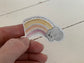 Watercolor Boho / Hippie Rainbow and Moon Sticker Pack of 3 Die Cut Laminated Vinyl Stickers, Glossy White Vinyl Waterproof