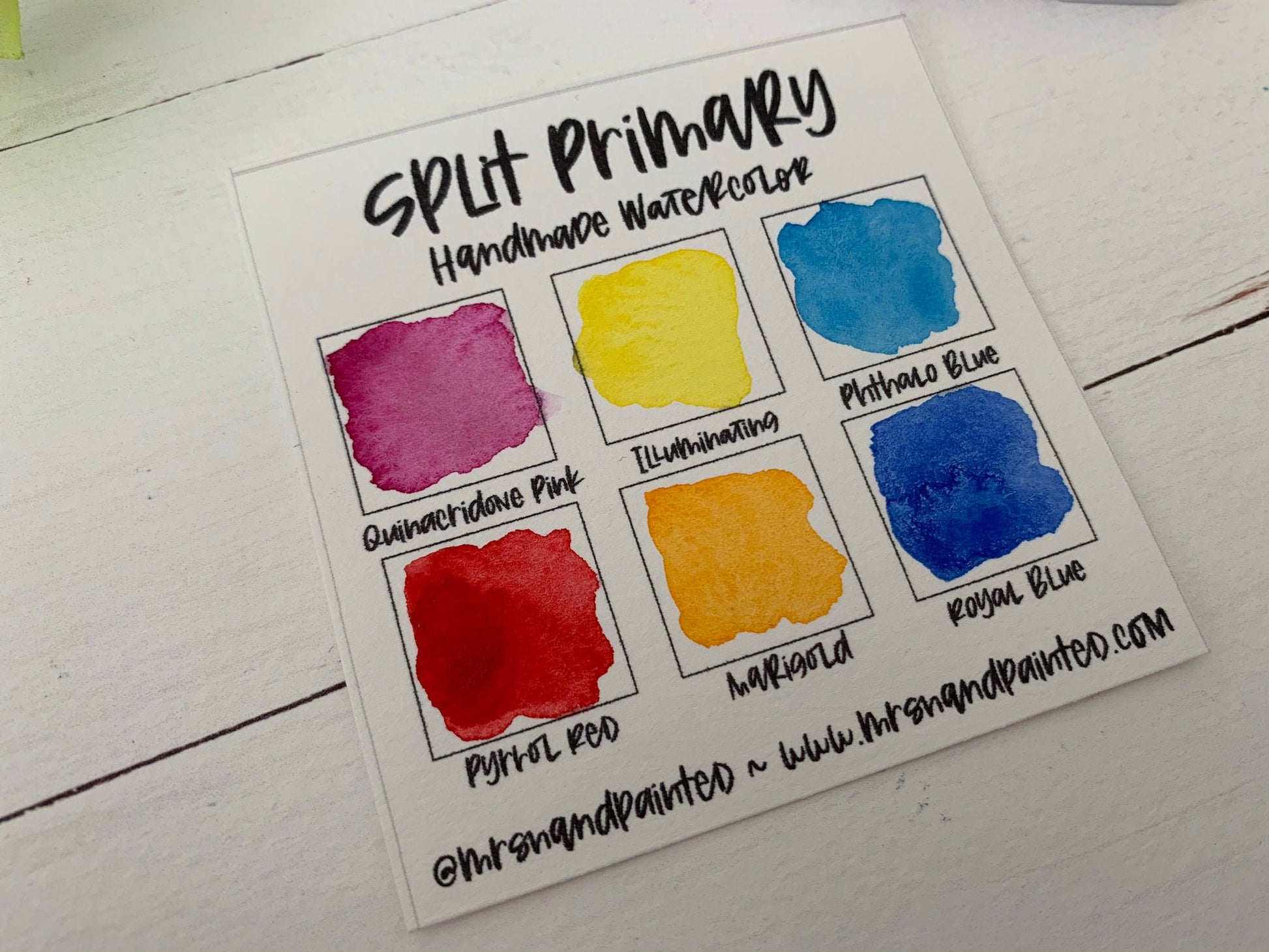 Handmade Watercolor Paints - SPLIT PRIMARY - Artisan Paint Palette, Set of 6 Matte Shades, Red, Yellow and Blue Mixing Palette Warm and Cool