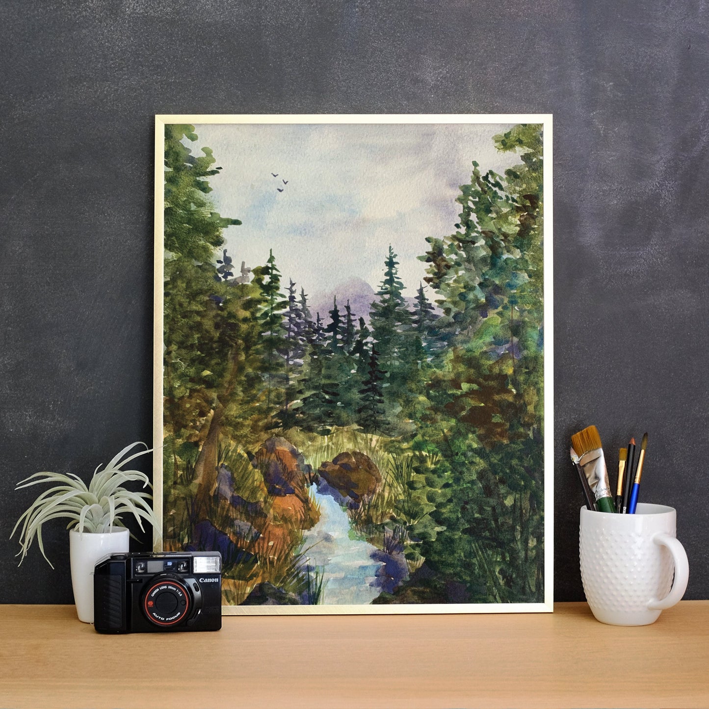 Forest Landscape with Distant Mountains - Watercolor Reproduction, Fine Art Print, Giclee Print, Original Watercolor Artwork