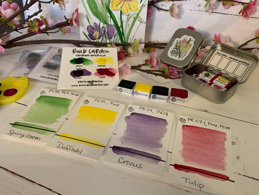 Handmade Watercolor Paints - BULB GARDEN - Artisan Paint Palette, Set of 4 Matte Watercolors