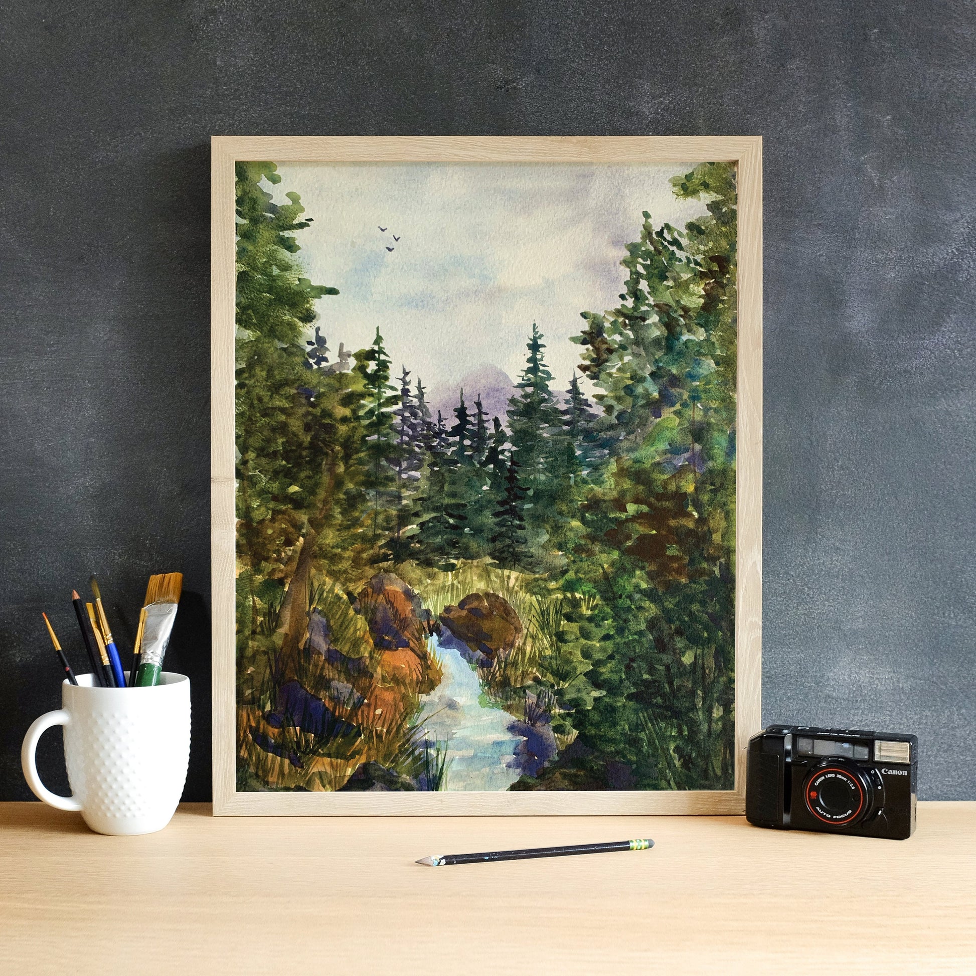 Forest Landscape with Distant Mountains - Watercolor Reproduction, Fine Art Print, Giclee Print, Original Watercolor Artwork