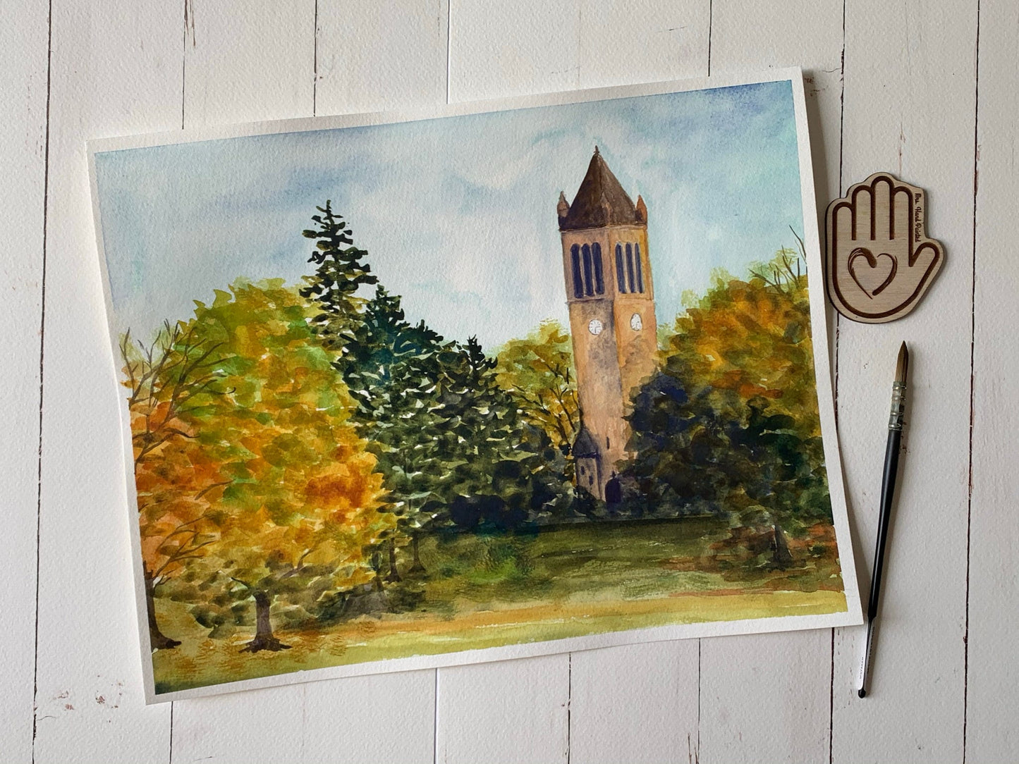 Original Watercolor Painting - Autumn at the Iowa State Campanile