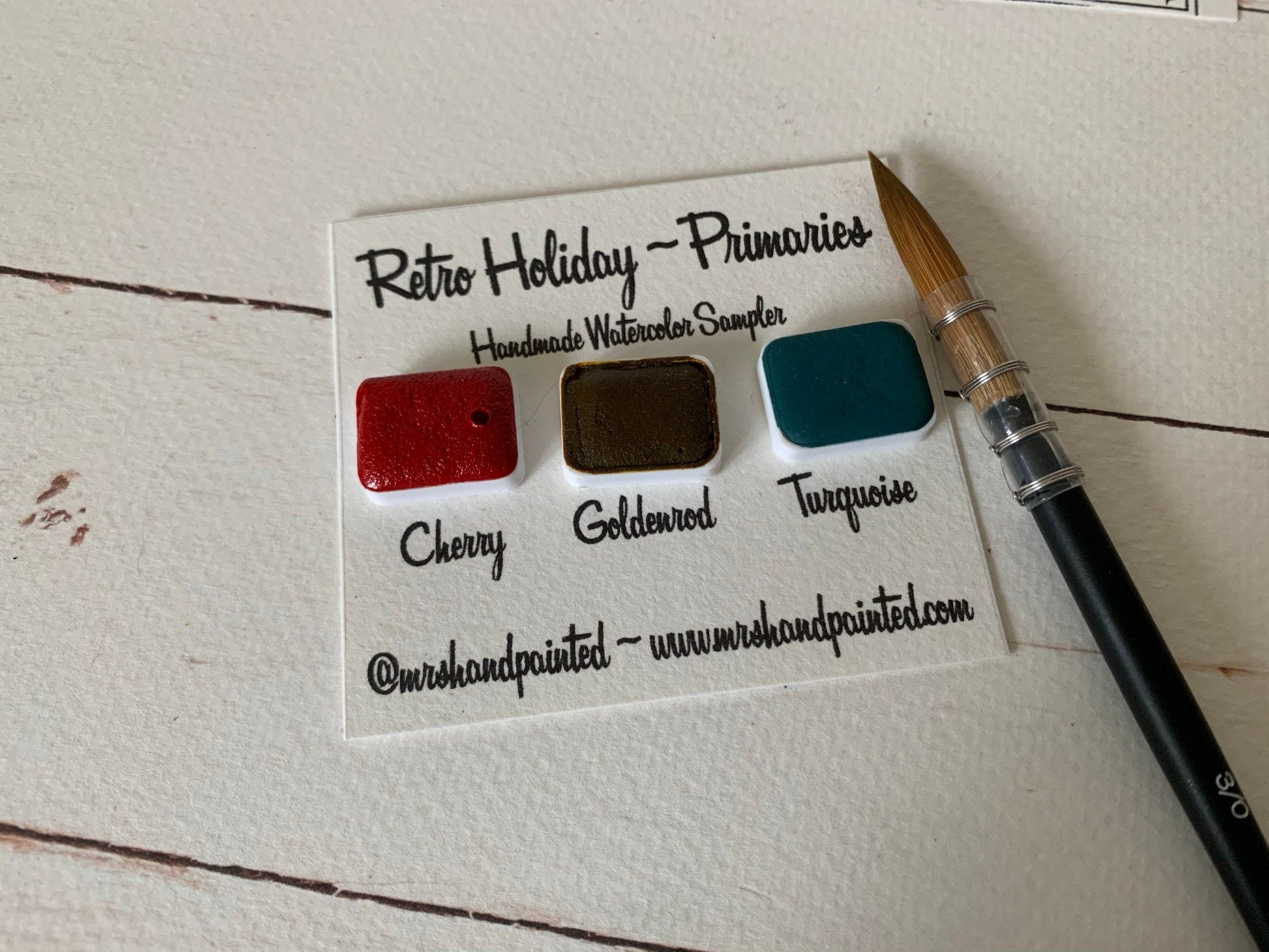 Handmade Watercolor Paints - RETRO HOLIDAY Primaries- Artisan Paint Palette, Set of 3 Matte Watercolors, Primary Mixing Palette