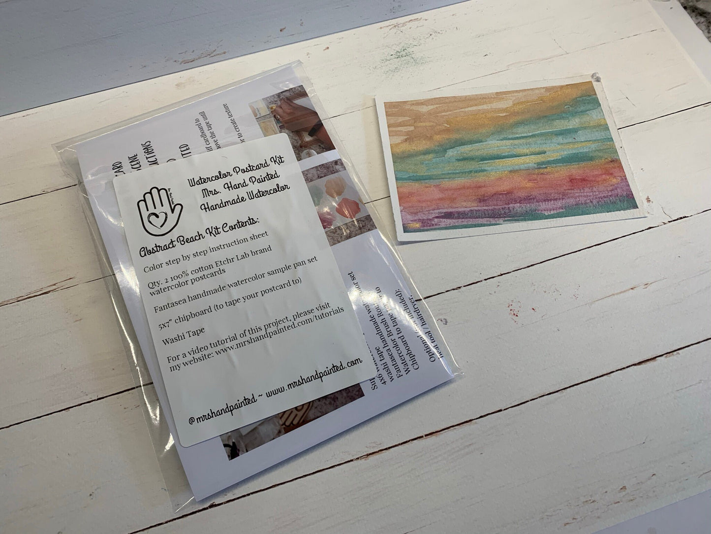 Watercolor Postcard Landscape Kit - ABSTRACT BEACH - Paint, Paper and Step by Step Instructions