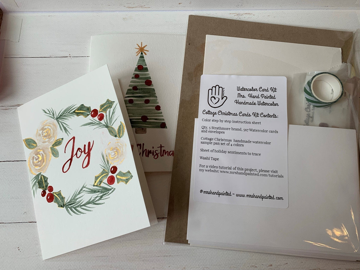 Watercolor Greeting Card Kit - COTTAGE CHRISTMAS - Paint, Cards, Envelopes and Step by Step Instructions