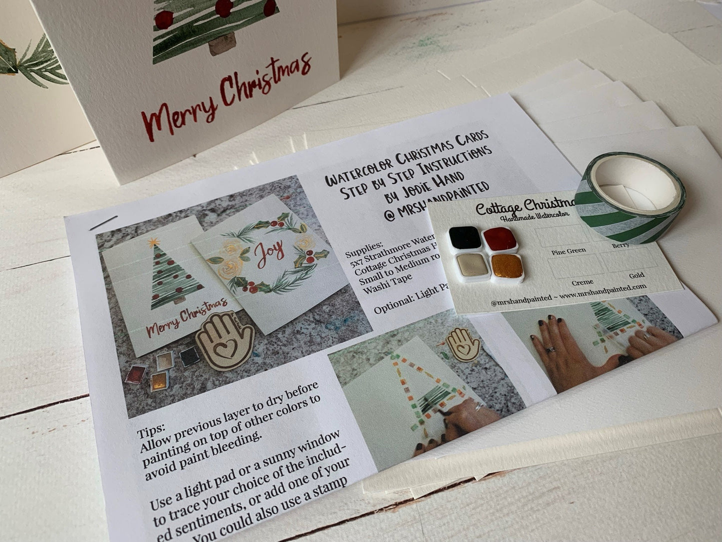 Watercolor Greeting Card Kit - COTTAGE CHRISTMAS - Paint, Cards, Envelopes and Step by Step Instructions