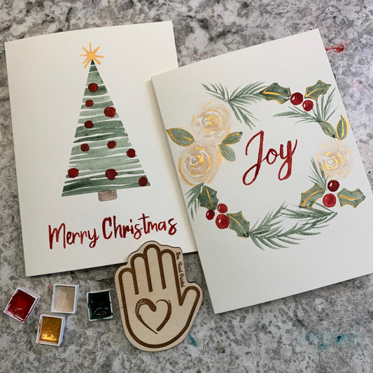 Watercolor Greeting Card Kit - COTTAGE CHRISTMAS - Paint, Cards, Envelopes and Step by Step Instructions