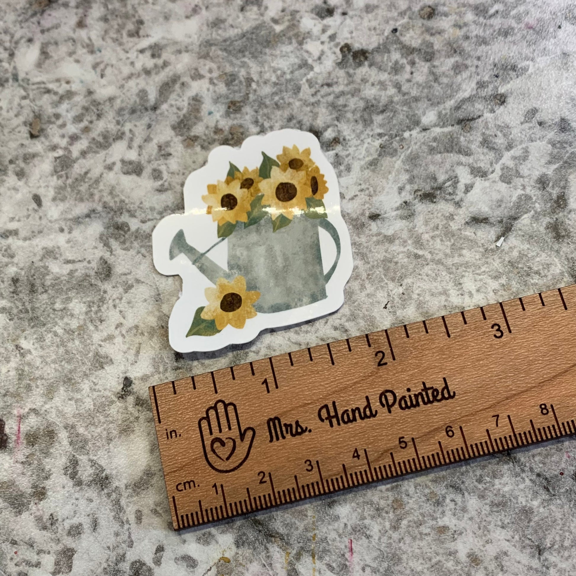 Sunflowers in Watering Can Die Cut Laminated Vinyl Stickers, Waterproof Glossy Vinyl