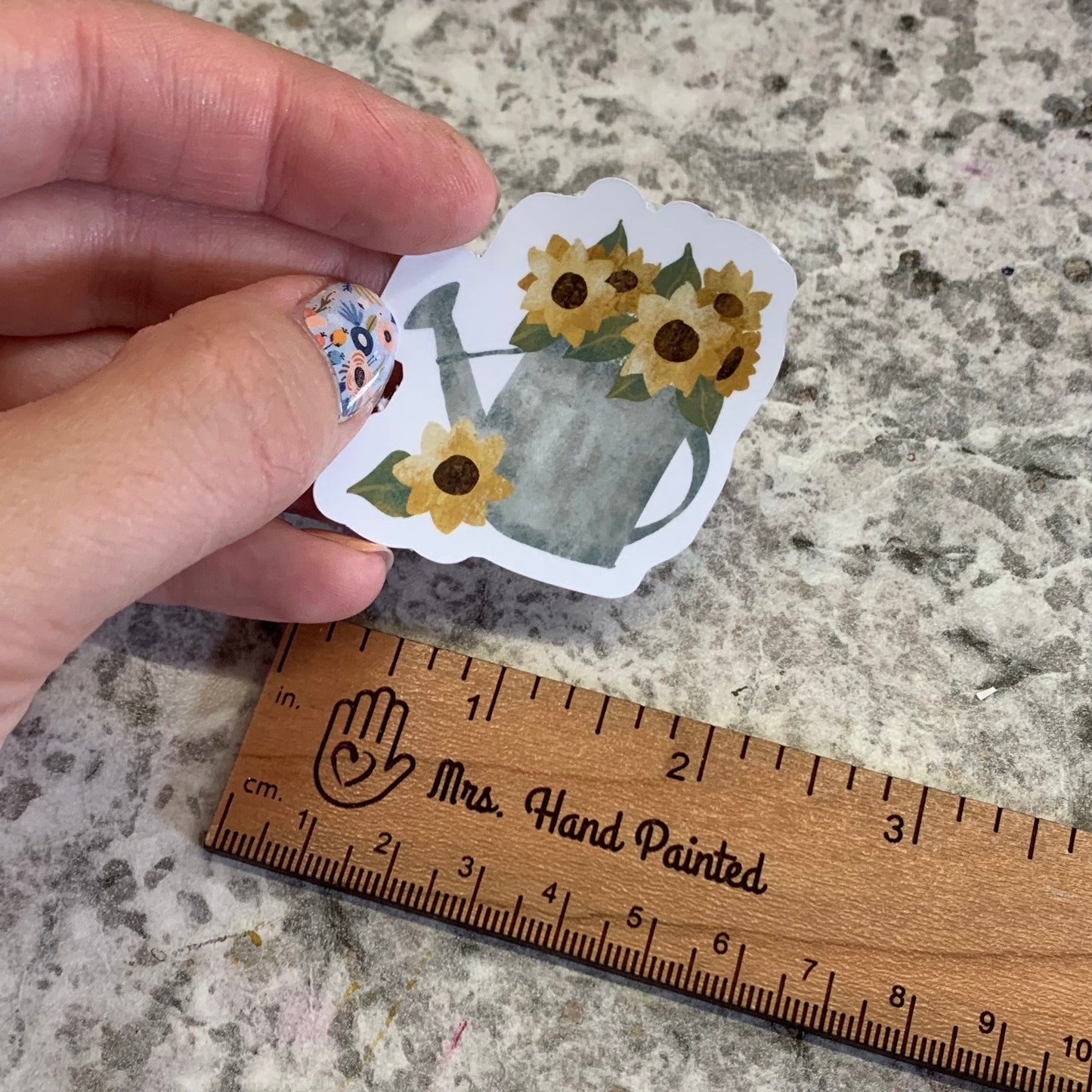 Sunflowers in Watering Can Die Cut Laminated Vinyl Stickers, Waterproof Glossy Vinyl