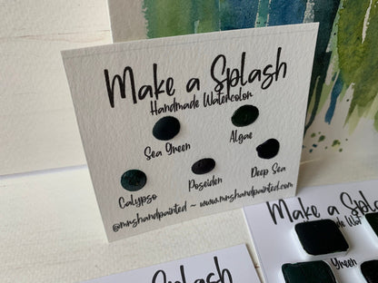Handmade Watercolor Paints - MAKE A SPLASH - Artisan Paint Palette, Set of 5 Matte Watercolors, Blue and Green collection