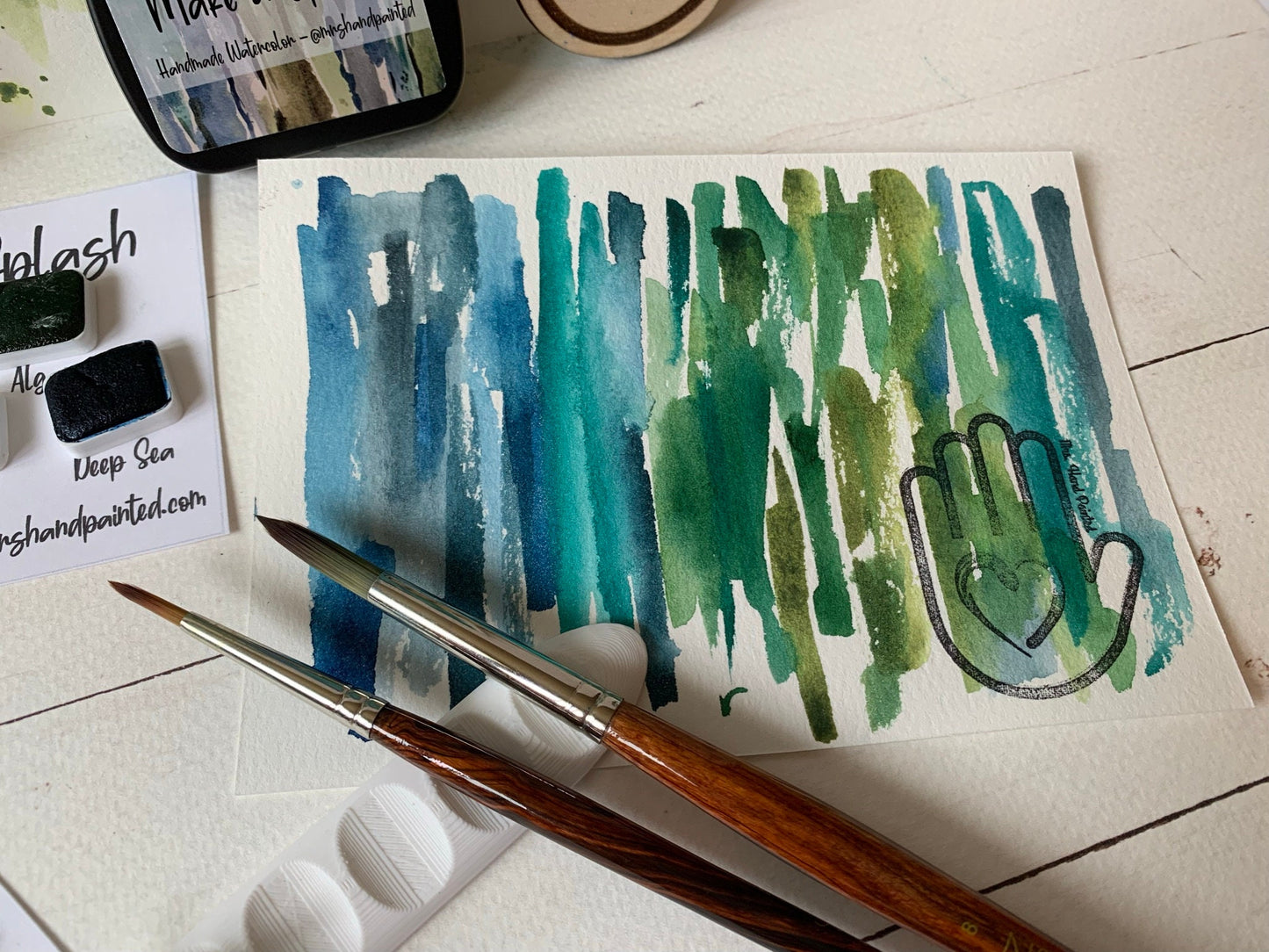 Handmade Watercolor Paints - MAKE A SPLASH - Artisan Paint Palette, Set of 5 Matte Watercolors, Blue and Green collection